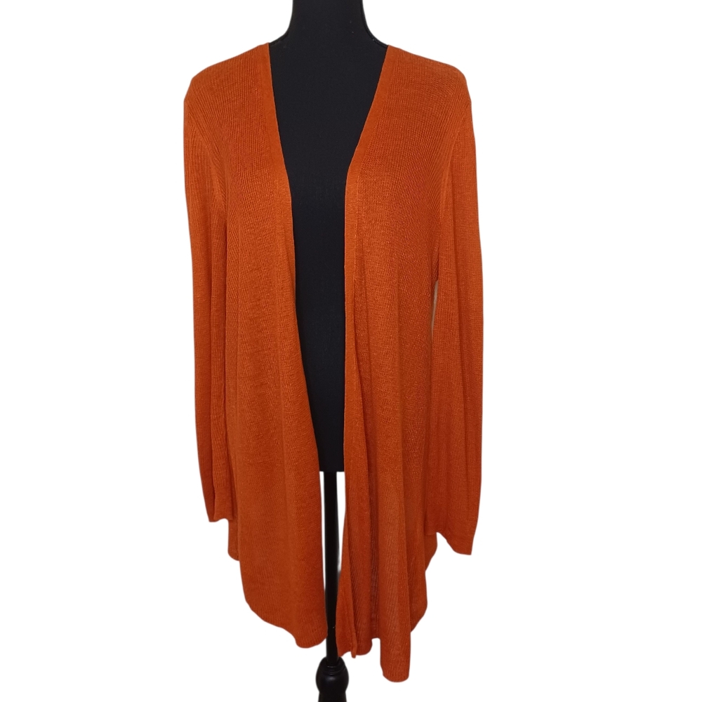 Eileen Fisher Organic Linen Blend Open Front Cardigan Sweater Women's Sz Med